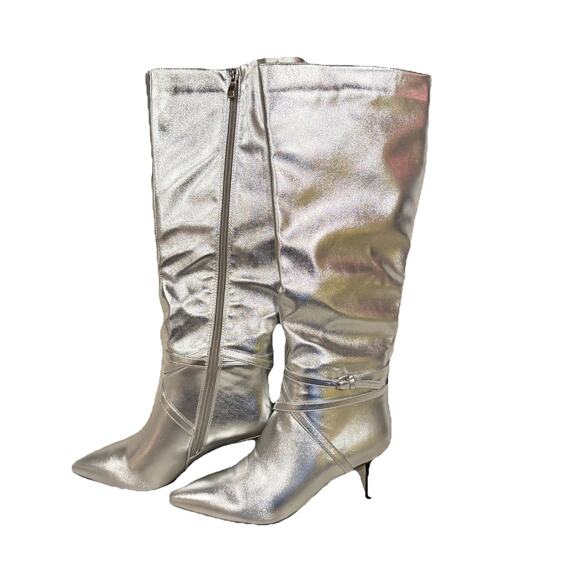 Metallic Silver Stiletto High Heel Knee High Boots Womens Sz 7M NWOT Club Glam - Picture 3 of 11